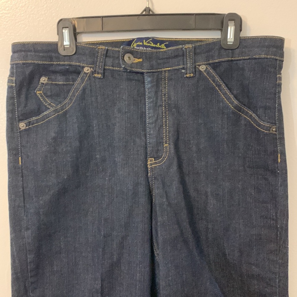 Gloria Vanderbilt size 14 capri pants blue jeans denim button flap rear pockets - Picture 2 of 7